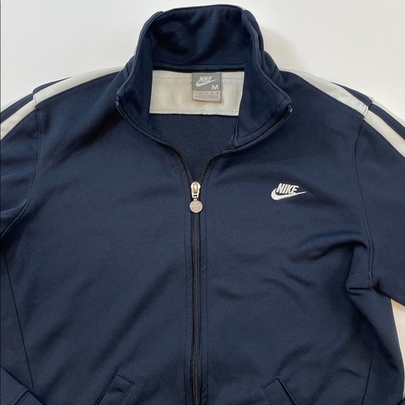 Nike Women’s Navy Blue Track Jacket Zip Up Retro Striped Sleeve Sz M - Picture 2 of 5